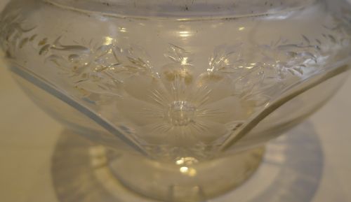 fig 1. Stunning Footed Powder Bowl - Floral Engraved Crystal - Sterling & Tortoiseshell Lid