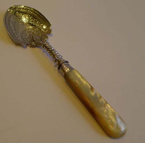 Stunning Antique Sterling Silver & Mother of Pearl Jam Spoon - 1890