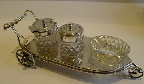 Antique English Novelty Silver Plated Cruet Set - Cart, C.1890