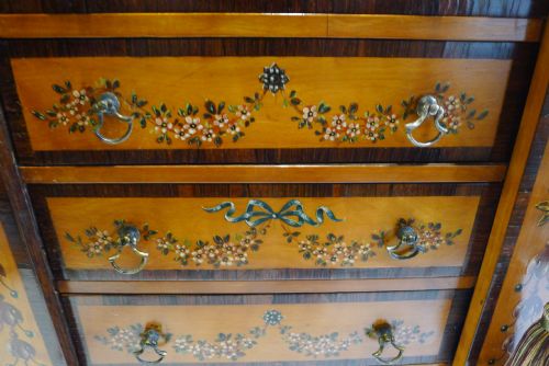 fig 2. Magnificent Antique English Rosewood & Satinwood Miniature Wellington Chest c.1860 - Hand Painted