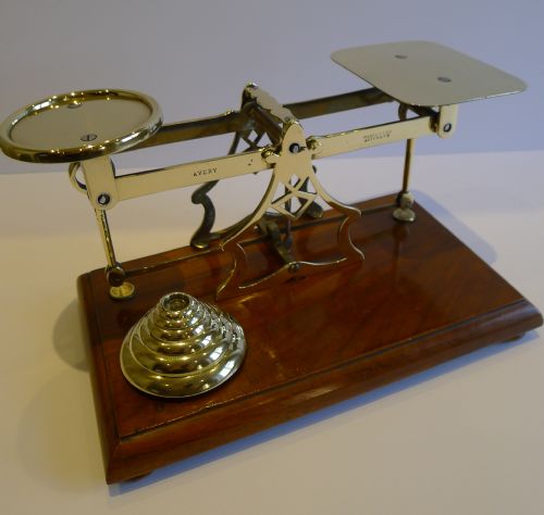 fig 1. Large English Victorian Mahogany Brass & Postal or Letter Scale by Avery c.1880