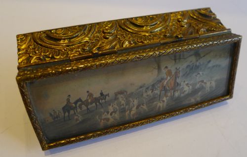 Antique English Gilt Box C.1900 - Hand Painted Hunt Scene