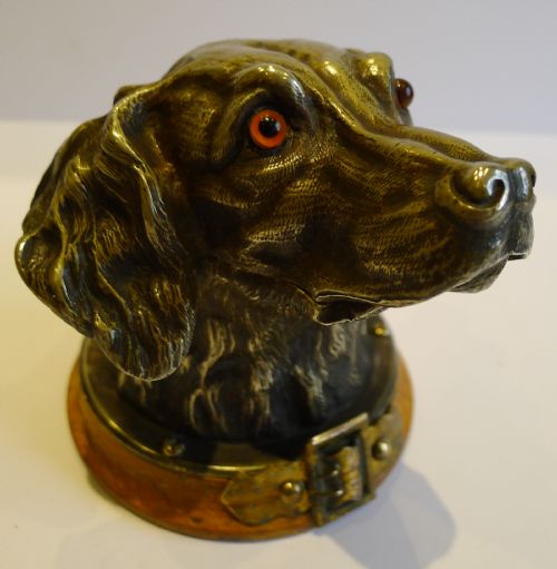 Handsome Antique English Figural Inkwell - Dog - Glass Eyes, C.1880