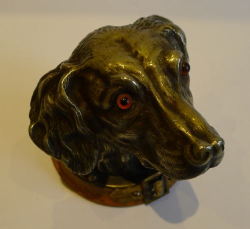 fig 1. Handsome Antique English Figural Inkwell - Dog - Glass Eyes, c.1880