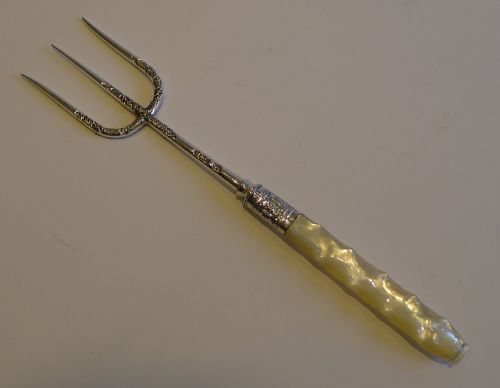 Antique English Sterling Silver & Mother of Pearl Bread Fork by Francis Howard Ltd.