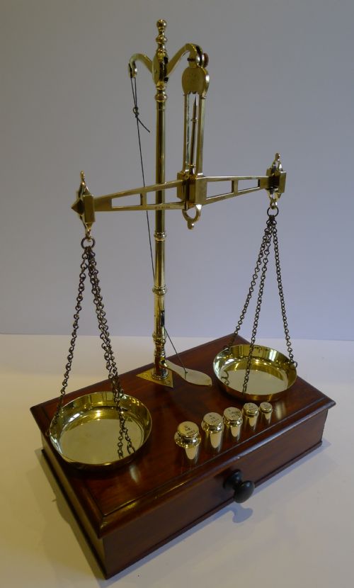 Large Antique English Travelling Apothecary Scales in Mahogany & Brass C.1880
