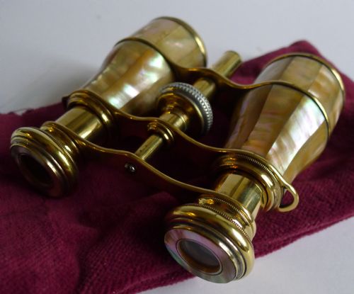 Fabulous & Unusual Antique French Brass & Mother of Pearl Opera Glasses C.1900