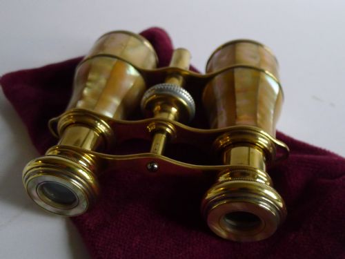 fig 1. Fabulous & Unusual Antique French Brass & Mother of Pearl Opera Glasses c.1900