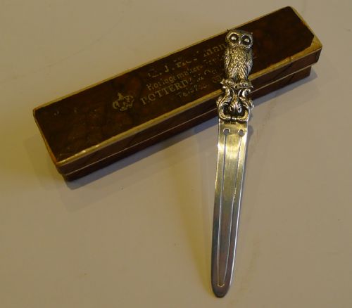Dutch Sterling Silver Figural Bookmark - Owl C.1910 in Original Box