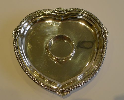 fig 2. Antique English Sterling Silver Heart Shaped Inkstand With Cut Crystal Inkwell - 1903