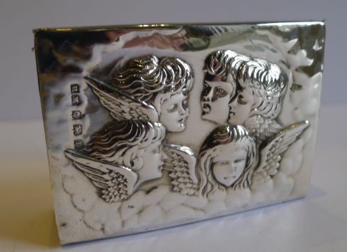 fig 1. Large Antique English Sterling Silver Match Box Cover - Reynold's Angels - 1905