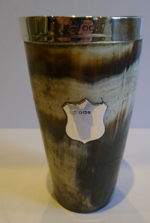 Top-notch Large Antique English Horn Cup - Sterling Silver Mounts by Mappin & Webb - 1895