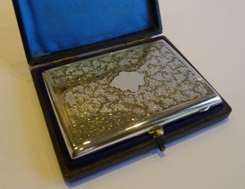 Antique English Sterling Silver Card Case in Original Presentation Case - 1893