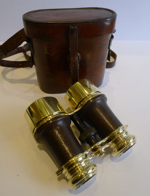Antique English Brass & Leather Binoculars Signed Heath & Co., London.