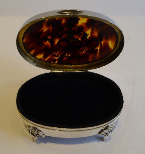fig 1. Antique English Sterling Silver and Tortoiseshell Jewellery Box - Pique Inlaid - 1908
