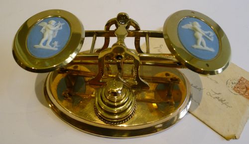 Antique English Postage / Letter Scales with Wedgwood Plaques C.1860