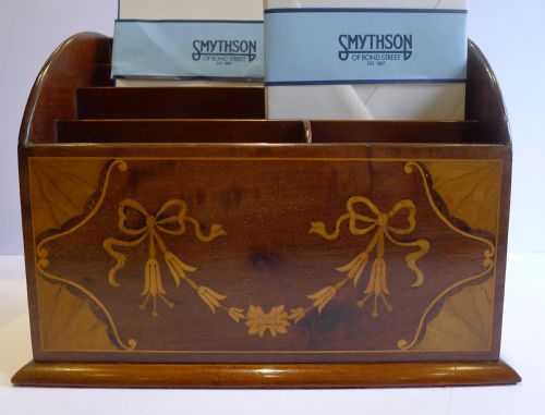 Pretty Antique English Inlaid Mahogany Letter or Stationery Holder C.1890