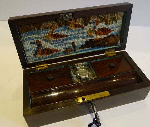 Unusual English William IV Fitted Rosewood Travel Writing Box C.1830