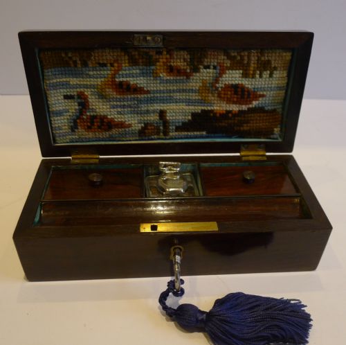 fig 1. Unusual English William IV Fitted Rosewood Travel Writing Box c.1830