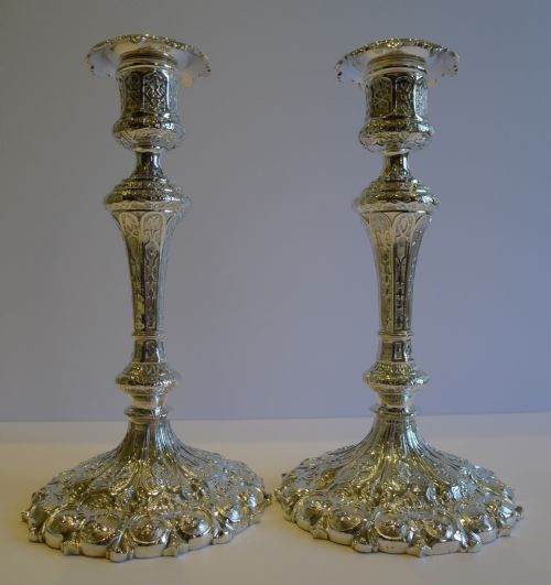 fig 1. Top Notch Antique English Silver Plated Candlesticks by Elkington - 1859