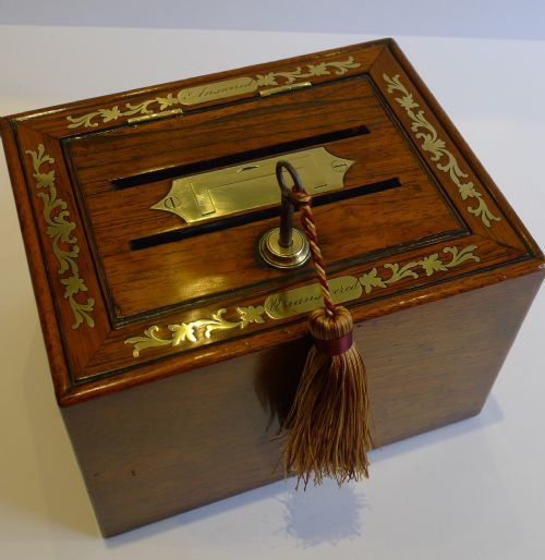 Rare English Regency Letter Box - Rosewood with Cut Brass Inlay C.1820