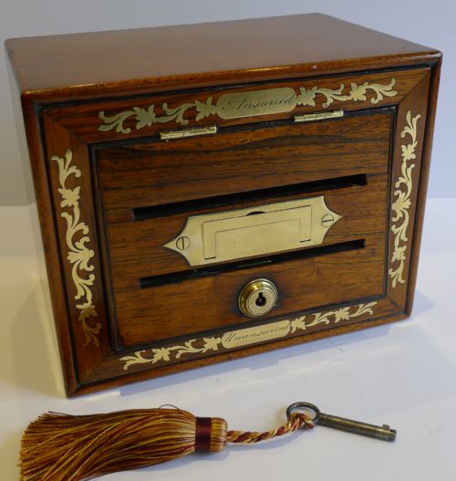 fig 1. Rare English Regency Letter Box - Rosewood With Cut Brass Inlay c.1820