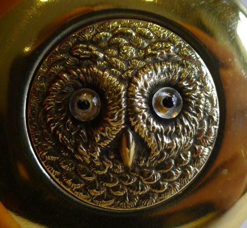 Antique English Brass Box - Owl with Glass Eyes C.1900