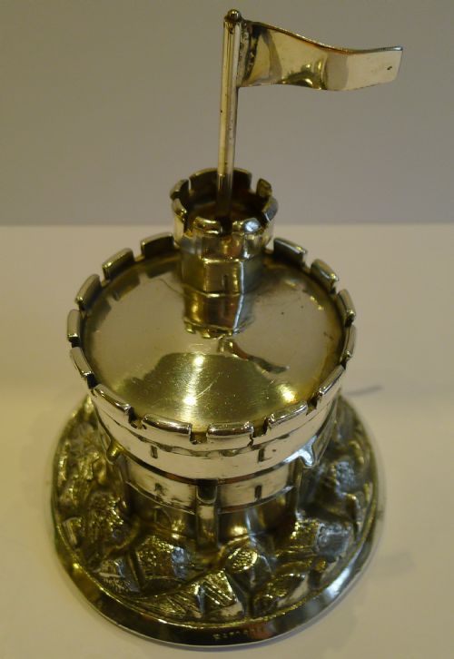fig 1. Rare Antique English Inkwell - Windsor Castle by Mappin & Webb - Reg. 1885