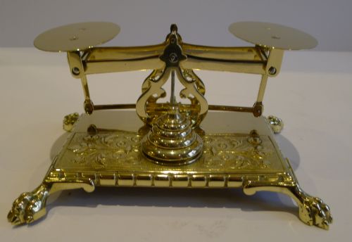 fig 1. Fabulous Antique English Brass Postage Scale c.1885 - Lion's Paw Feet