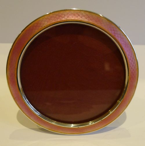 Antique English Sterling Silver & Pink Guilloche Enamel Photograph Frame - 1913