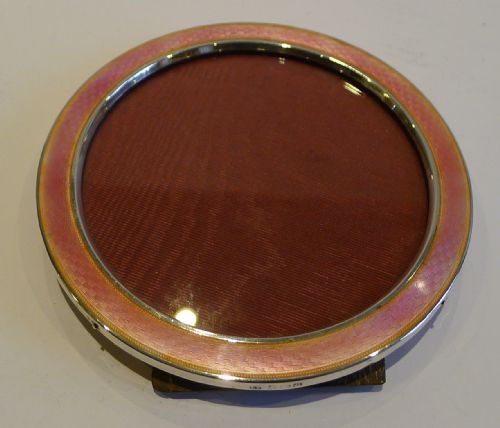 fig 1. Antique English Sterling Silver & Pink Guilloche Enamel Photograph Frame - 1913