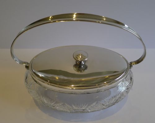 fig 1. Antique German WMF and Cut Crystal Biscuit Box - Unusual Oval c.1900