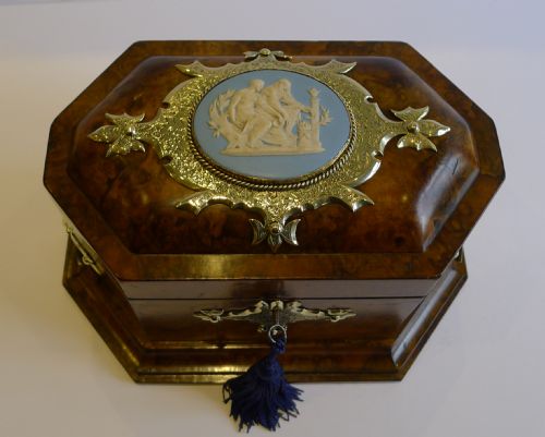 fig 1. Rare & Grand Antique English Tea Caddy by Parkins & Gotto, London c.1860 - Wedgwood Mount