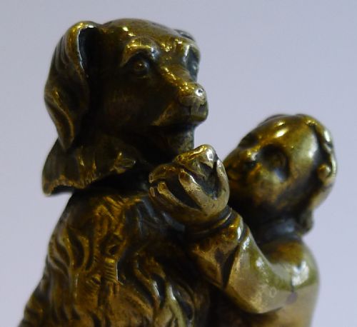 fig 1. Antique English Novelty Figural Nodding Dog With Child Table Bell c.1880