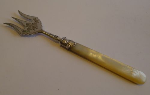 Antique English Sterling Silver & Mother of Pearl Bread Fork - Sheffield 1900