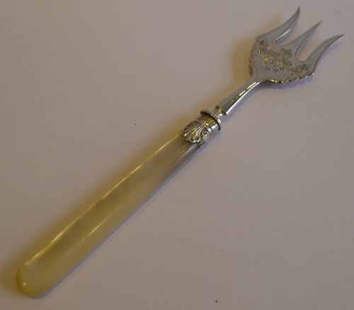 fig 1. Antique English Sterling Silver & Mother of Pearl Bread Fork - Sheffield 1900