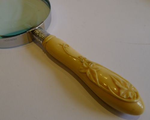 fig 1. Grand Carved Ivory Handled Magnifying Glass - Sterling Silver Ferrule, 1907.