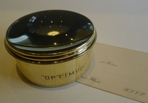 Large English Antique Brass Desk Magnifying Glass / Paperweight - Optimus Lens