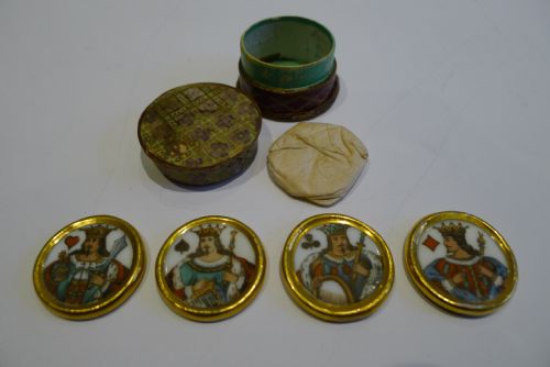 Boxed Set Four Painted Porcelain Whist Markers C.1850