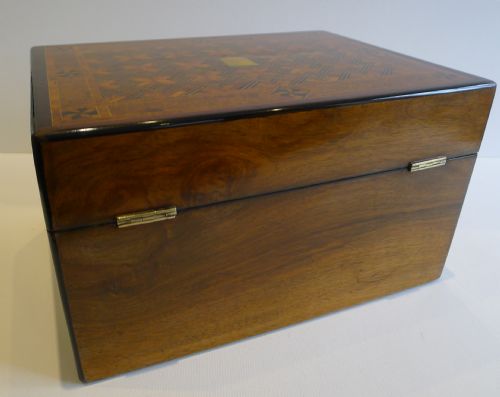 fig 1. Stunning Quality Antique English Inlaid Walnut Jewellery Box c.1860