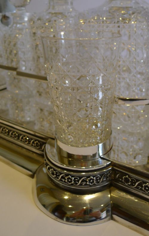 fig 3. Grandest Antique English Betjemann's Silver Plated Tantalus - Graduated Decanters c.1890
