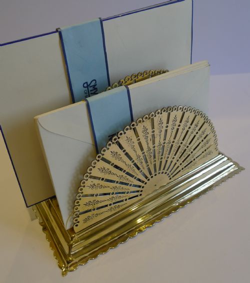 Large Antique English Brass Fan Shaped Letter Rack or Holder - Reg. For 1890