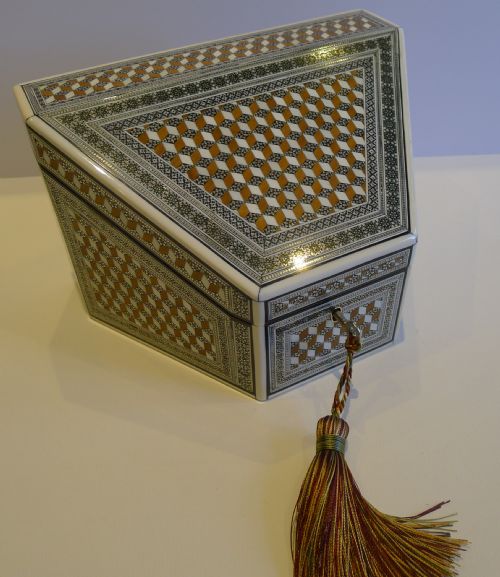 Antique Anglo-indian Sandalwood, Ivory & Sadeli Mosaic Stationery or Writing Box C.1860