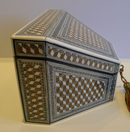 fig 1. Antique Anglo-Indian Sandalwood, Ivory & Sadeli Mosaic Stationery or Writing Box c.1860