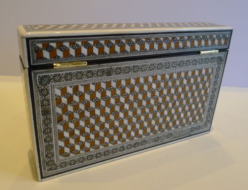 fig 2. Antique Anglo-Indian Sandalwood, Ivory & Sadeli Mosaic Stationery or Writing Box c.1860