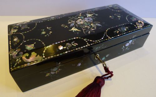 Unusual Antique Paper Mache Needles Box by Jennens & Bettridge C.1860