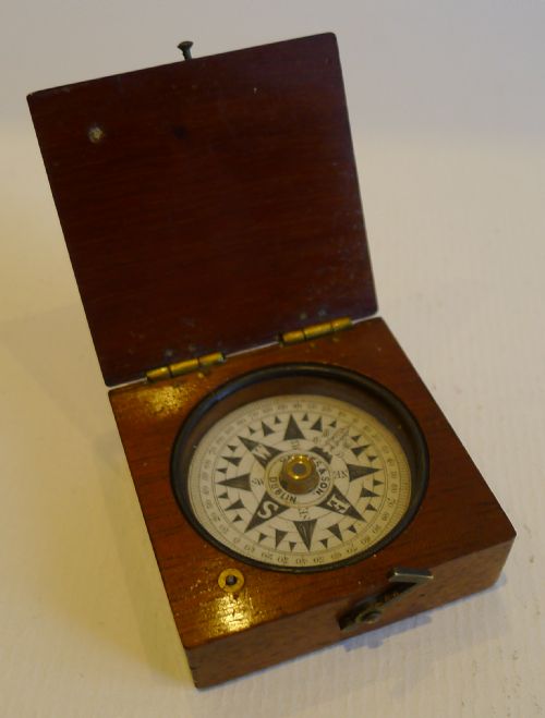 Antique Mahogany Cased Pocket Compass, Signed Yeates & Son, Dublin C.1870