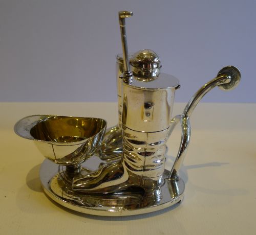 Antique English Novelty Silverplate Cruet Set - Horseshoe / Jockey C.1880