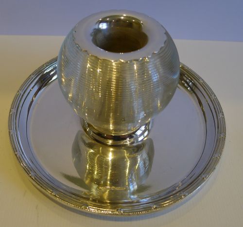 Large Antique Silverplated Threaded Glass Match Strike or Vesta by Mappin & Webb