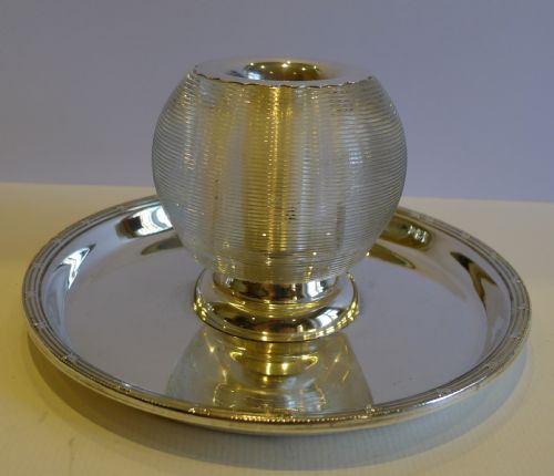 fig 1. Large Antique Silverplated Threaded Glass Match Strike or Vesta by Mappin & Webb